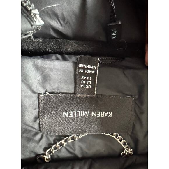 Karen Millen Black Down Puffer Coat Hooded Longline Jacket Women’s US 10 UK 14 - Picture 4 of 9